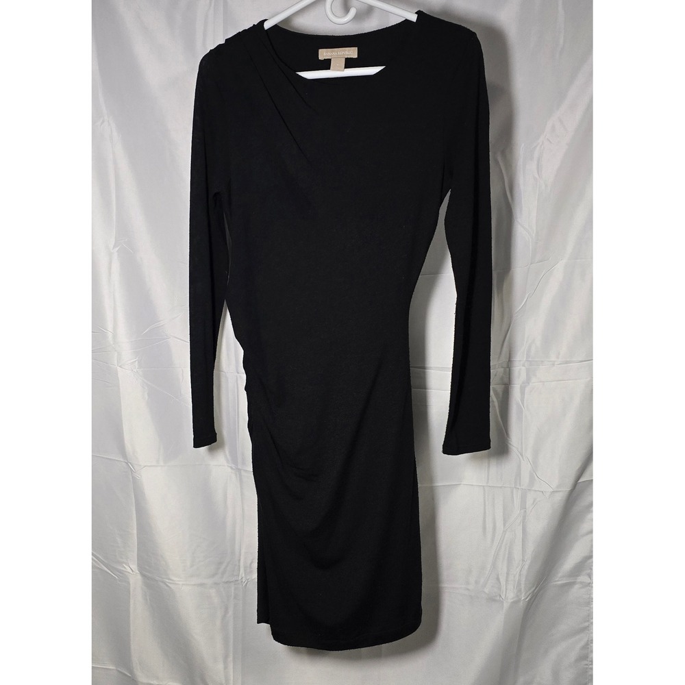 Banana Republic Womens Black Long Sleeve Ruched Sheath Dress Size S